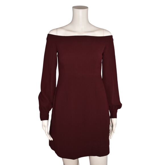 JILL JILL STUART $325 Burgundy‎ Long Sleeve Off-The-Shoulder Dress Size 2 - Picture 1 of 4